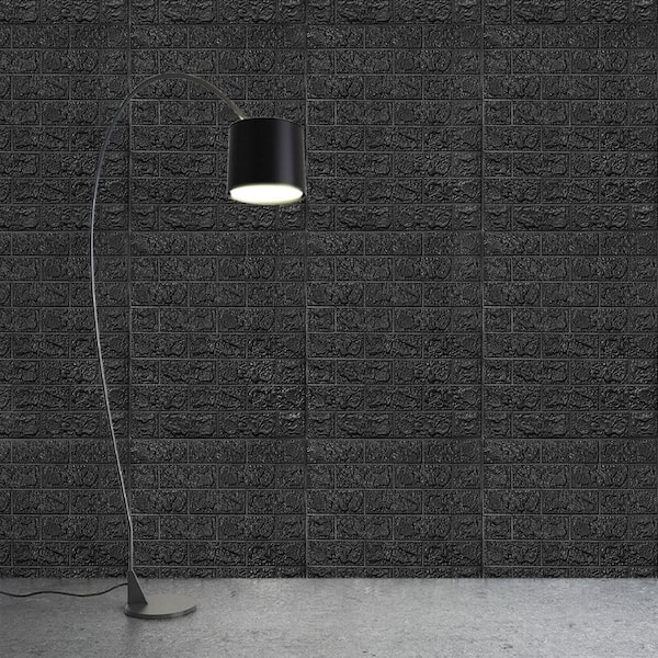 Efavormart 10 Pcs 58 sq.ft 3D Faux Foam Bricks Self-Adhesive Waterproof Art Wall Panel, Black
