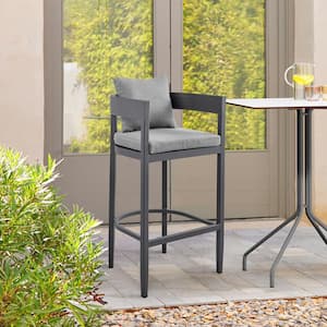 Menorca Counter Height Aluminum Outdoor Bar Stool with Gray Cushions