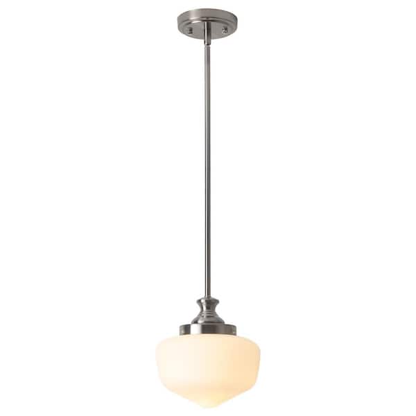 LWYTJO 1-Light Sand Nickel Modern Hanging Pendant Light Fixture with White Ribbed Glass Shade