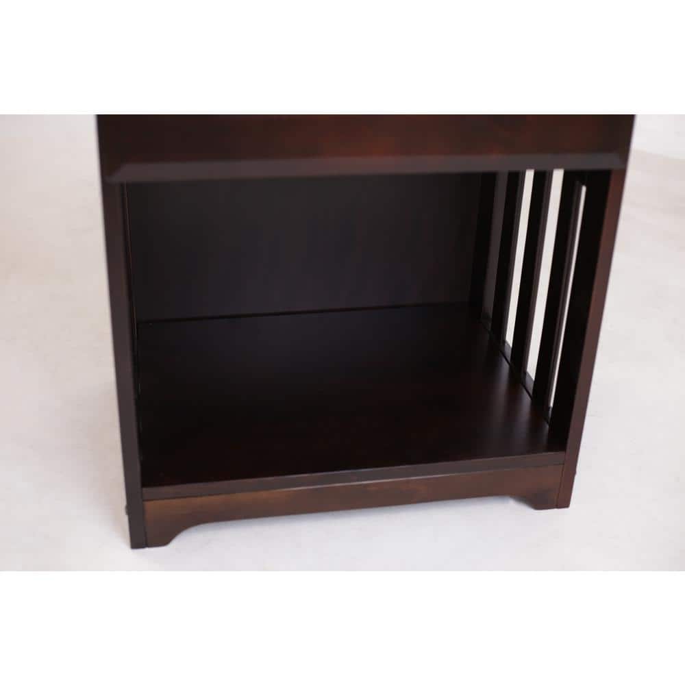 Solid Pine Espresso Nightstand with Framed Detail and Silver Pull