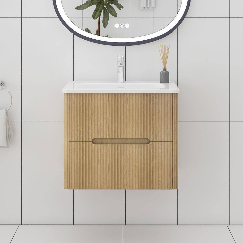 JimsMaison Single Sink WallMounted Natural Oak 18 in. Bathroom Vanity