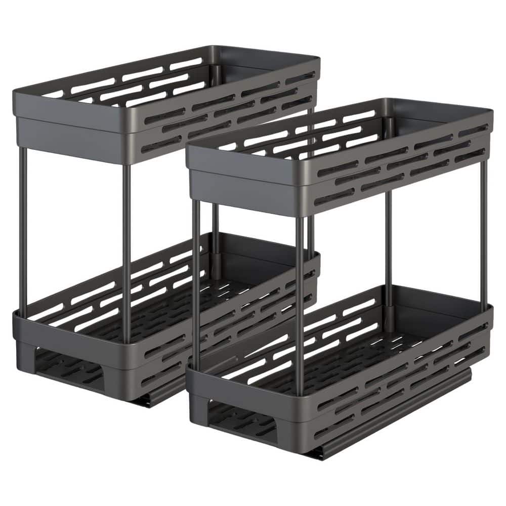 Anqtovp 2 Pack Black Pull Out Slide Mount Cabinet Spice Rack Organizer ...