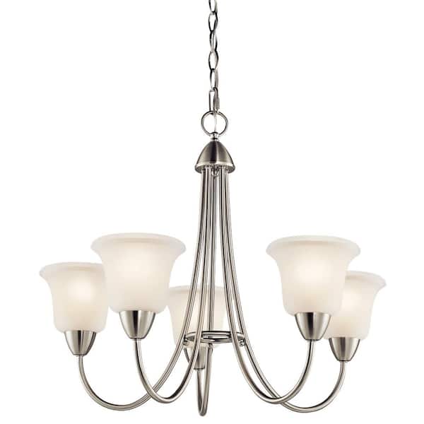 Nicholson 25 in. 5-Light Brushed Nickel Transitional Shaded Empire Chandelier for Dining Room