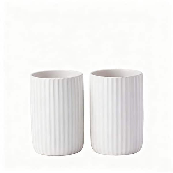 2-Pack Ceramic Toothbrush Holder Set Toothpaste Holder Organizer for Bathroom Counter in White