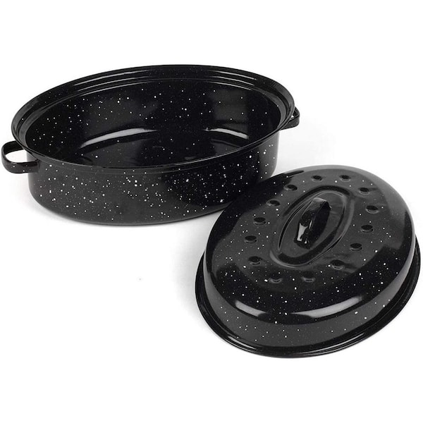 10 Qt. Enameled Carbon Steel Oval Roasting Pan with Lid, Induction and Oven Safe for Birthday and Holiday Gifts