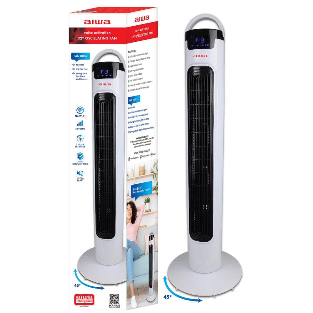 32 in. 3 fan speeds Tower Fan in White with Voice Activation and Remote Control price history on PriceWatchPro
