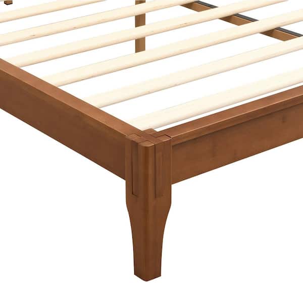 Brown 100% Solid Dry Bamboo Wood Frame King Size Platform Bed with Additional Center Support Slats and Legs