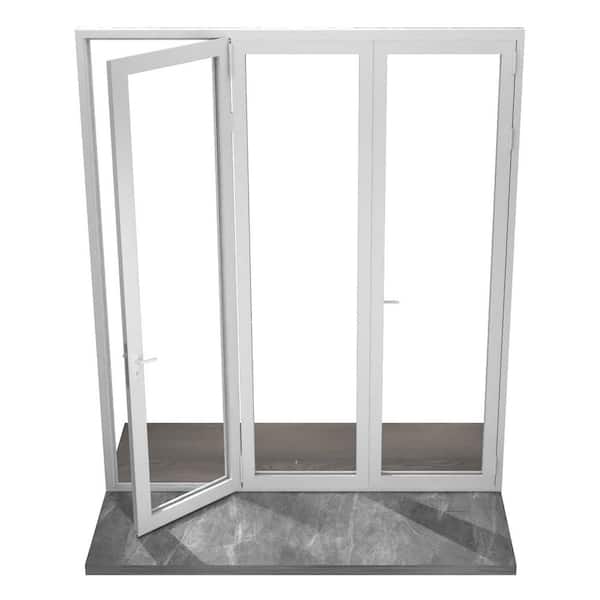 96 in. x 96 in. Left Swing/Outswing White Aluminum Folding Patio Door