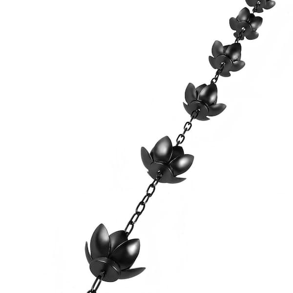 Black Rain Chain with Adapter, 8.5 ft. Adjustable Lotus Rain Catcher Chain for Gutters Outside Downspout, Divert Water