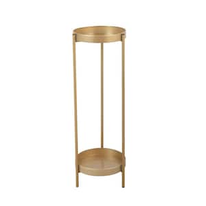 31.5 in. H Gold Modern Minimalist Round Metal Indoor Plant Stand with 2-Tiers
