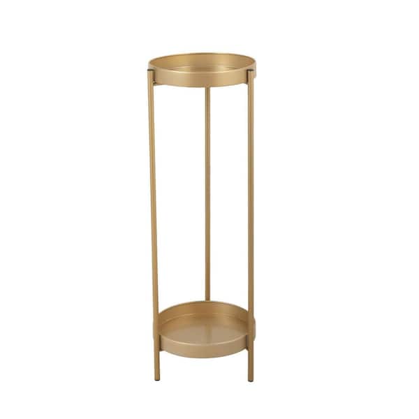 ANGELES HOME 31.5 in. H Gold Modern Minimalist Round Metal Indoor Plant Stand with 2-Tiers