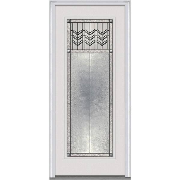 MMI Door 34 in. x 80 in. Prairie Bevel Right-Hand Full Lite Decorative Classic Primed Fiberglass Smooth Prehung Front Door