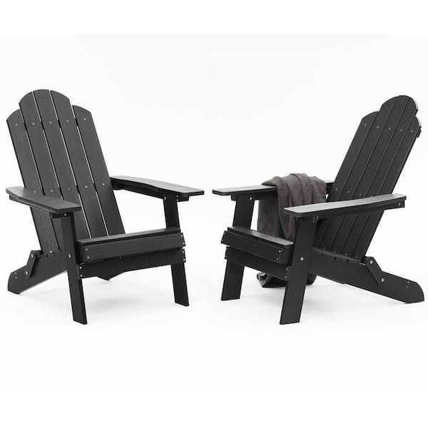 Mximu Black Plastic Outdoor Patio Folding Adirondack Chair (2-Pack)