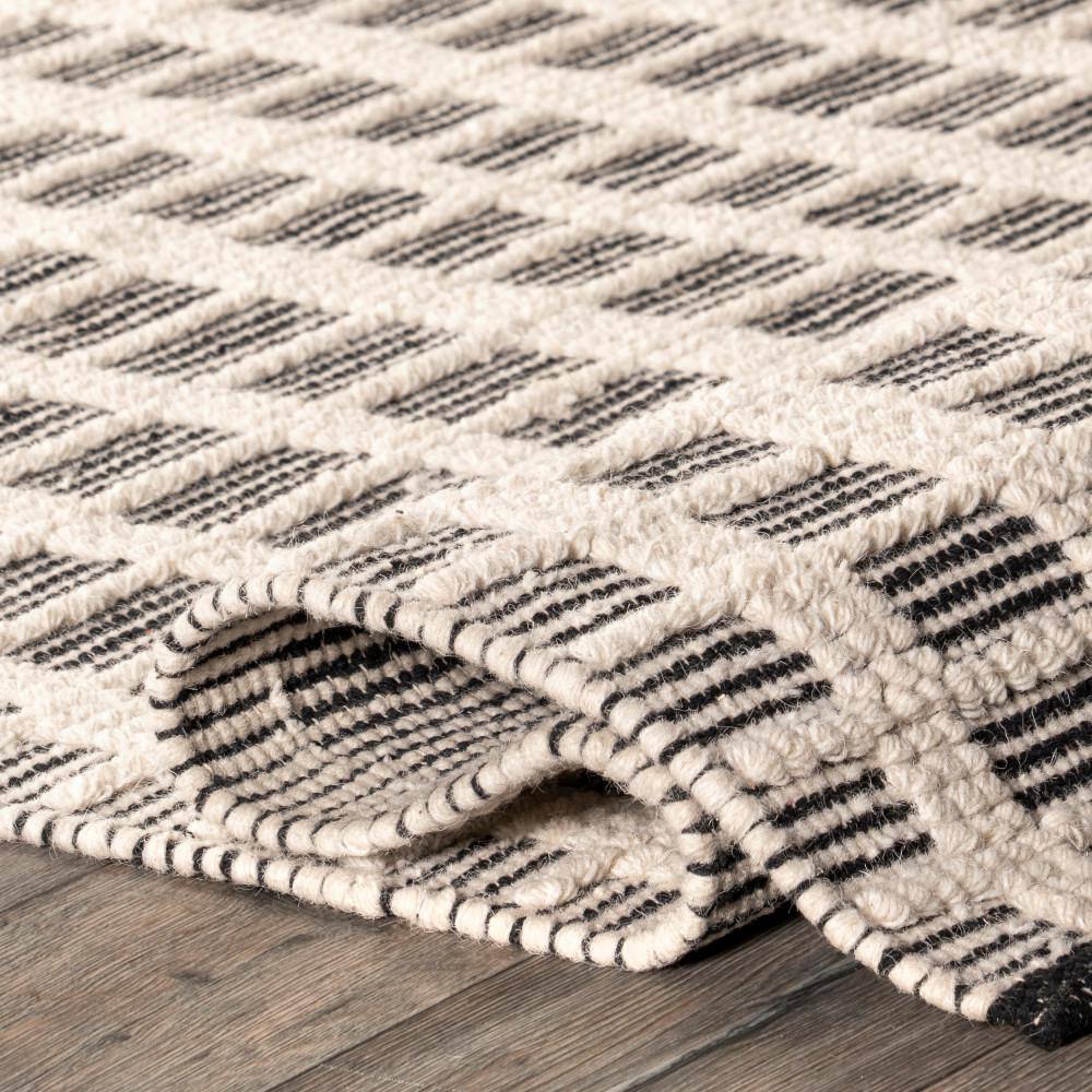 Handmade Black and Ivory Wool Striped Area Rug, 9' x 12'