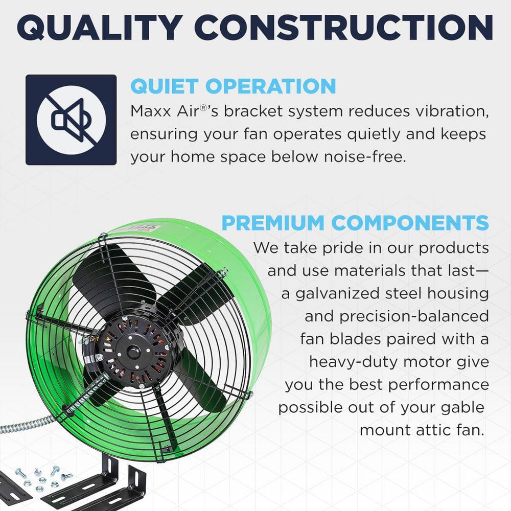 Green Galvanized Steel 15-Inch Gable Mount Attic Fan