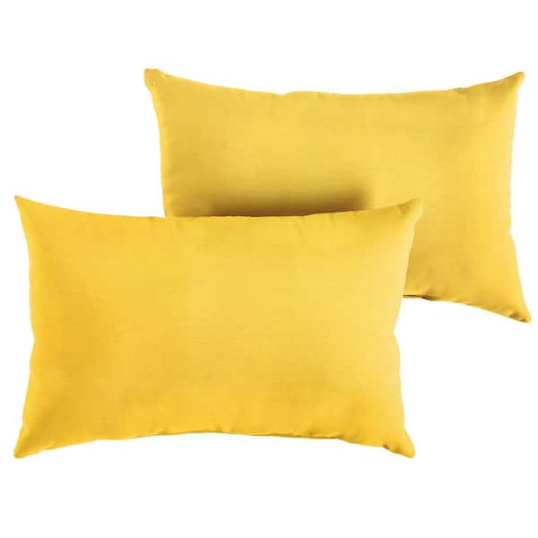 SORRA HOME Sunbrella Sunflower Yellow Rectangular Outdoor Knife Edge Lumbar Pillows (2-Pack)