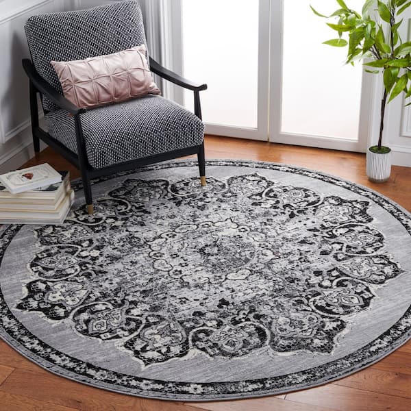 Brentwood 7 ft. x 7 ft. Round Gray/Black Geometric Area Rug