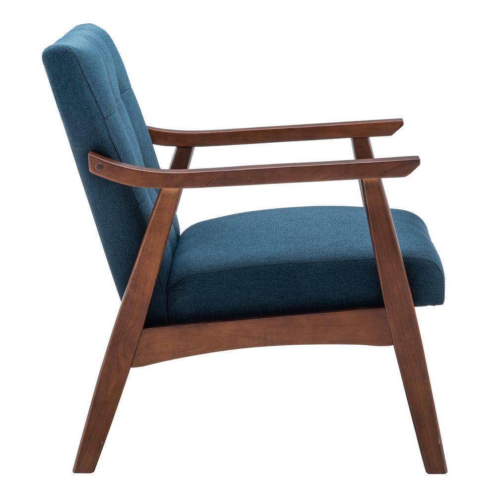 Dark Blue Fabric and Espresso Wood Accent Chair