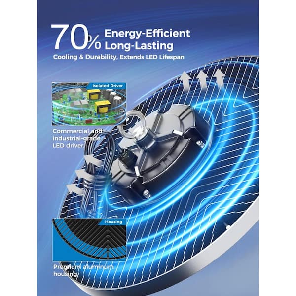 5 ft. 150-Watt Equivalent LED Black UFO High Bay Light Dimmable Fixture for Garage Warehouse Workshop 6-Pack