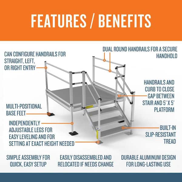 Pathway 3G Aluminum Stair Kit 22 in. to 31-3/8 in. with 5 ft. x 5 ft. Platform