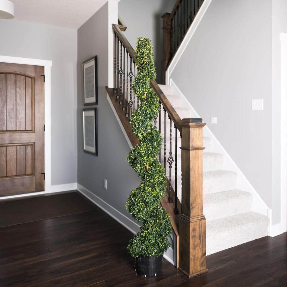 Elegant Outdoor Boxwood Spiral Topiary with White Lights, 72 in