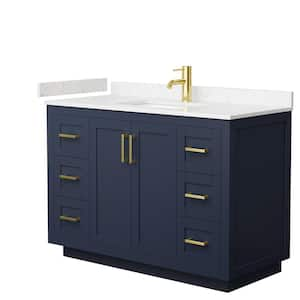 Miranda 48 in. W Single Bath Vanity in Dark Blue with Cultured Marble Vanity Top in Light-Vein Carrara with White Basin