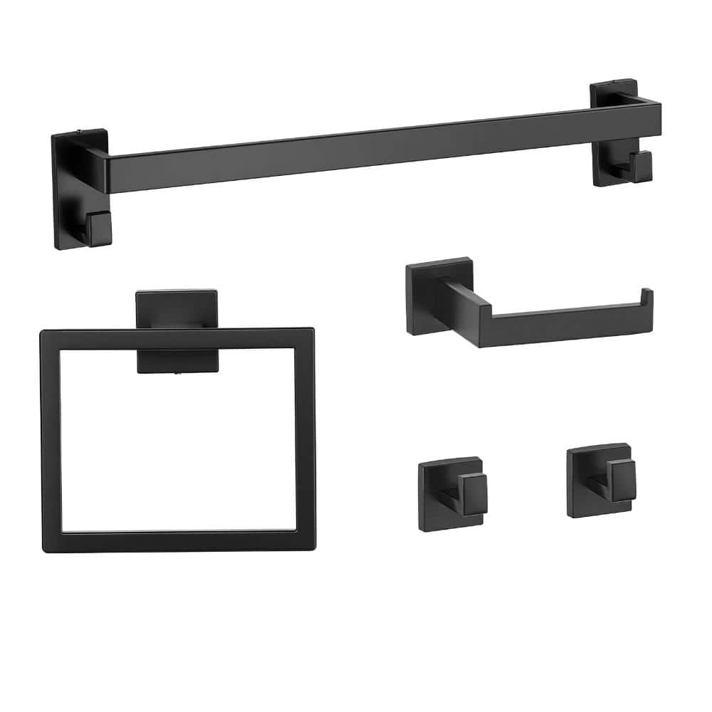 5-Piece Matte Black Stainless Steel Bathroom Hardware Set, Wall Mount Towel Bar, Hooks & Toilet Paper Holder price history on PriceWatchPro
