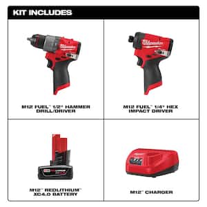 M12 FUEL 12V Lithium-Ion Brushless Cordless 1/2 in. Hammer Drill & M12 FUEL 1/4 in. Impact Driver w/Battery & Charger
