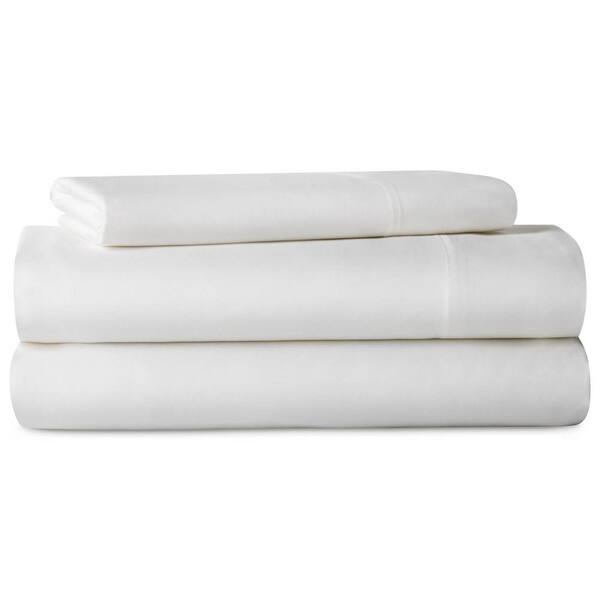 LUCID 3-Piece White 250 Thread Count Rayon From Bamboo Twin Sheet Set