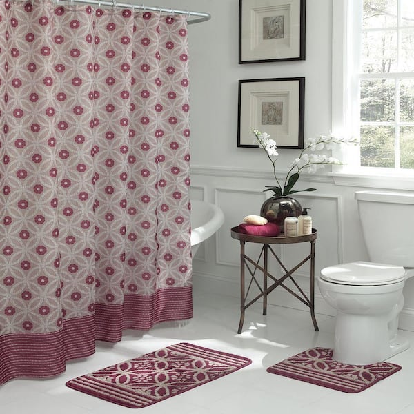 4x Red Flower Shower Curtain Bathroom Anti-slip Bath Mat Carpet Rug Toilet Cover 