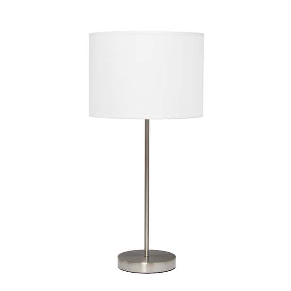 Creekwood home 23 in. Sleek and Slender Table Lamp, for Nightstand, Office, Living Room, Brushed Nickel with White Shade