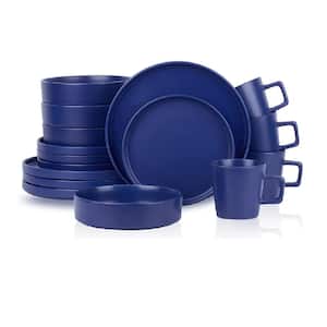 16-Piece Stoneware Round Dinnerware Set, Service for 4, Blue