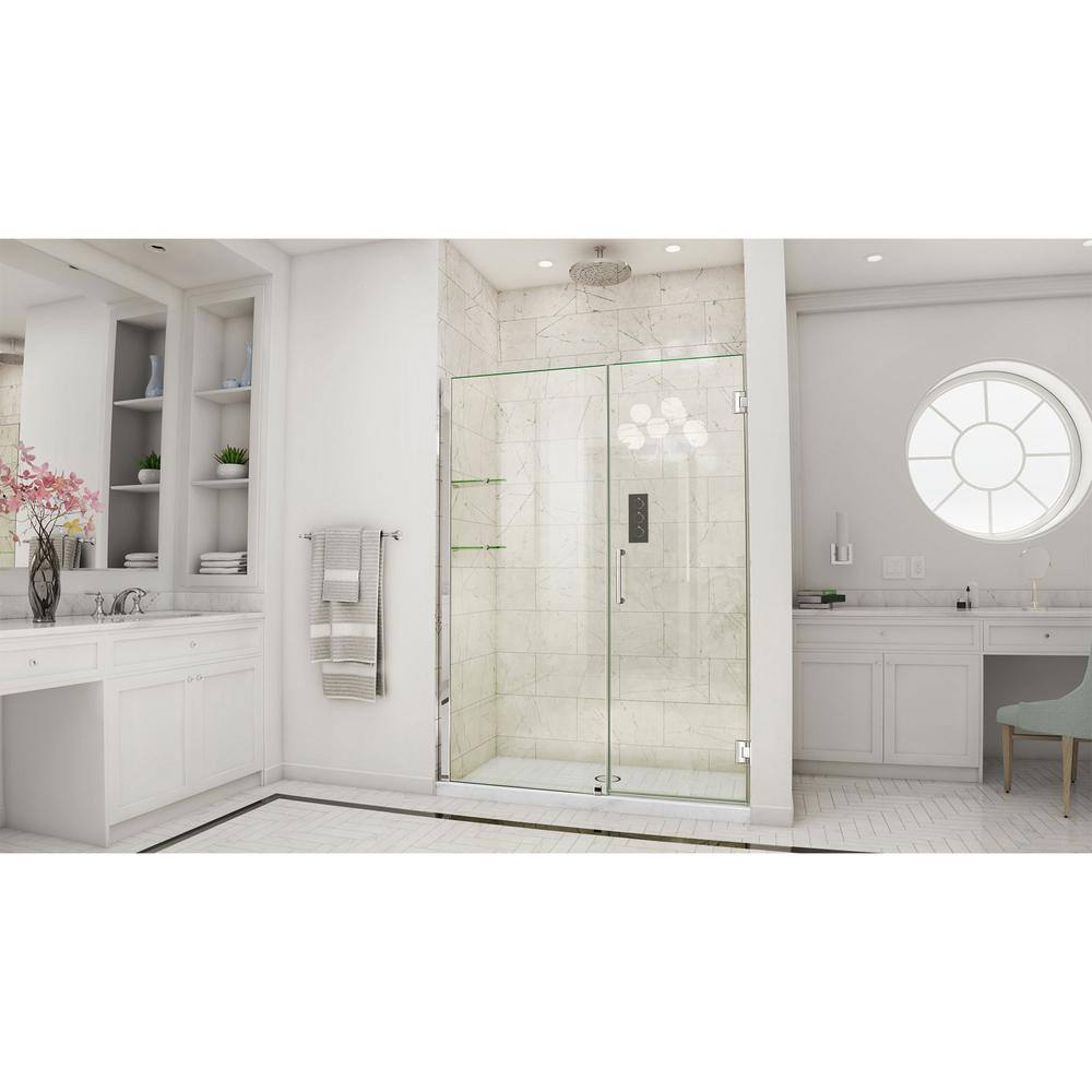 Unidoor 61" Frameless Clear Glass Shower Door with Black Hardware