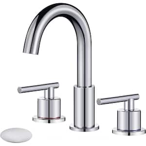 8 in. Widespread 2-Handle High Arc Bathroom Faucet with Drain Kit Included and All Mounting Hardware in Polished Chrome