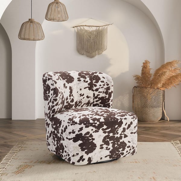 Lucia Swivel Chair in Brown Cow Fabric