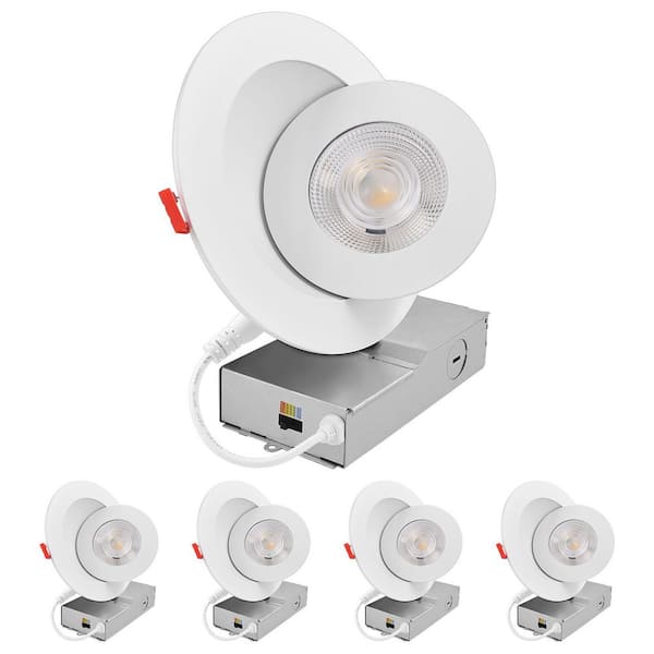 6 In. Integrated LED Recessed Light J-Box Gimbal 5CCT 15W 1100LM Dimmable Directional Downlight Damp & IC Rated 4 Pack