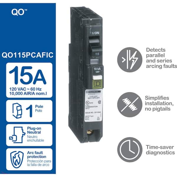 Square D QO 15-Amp Single-Pole Plug-On Neutral Combination Arc