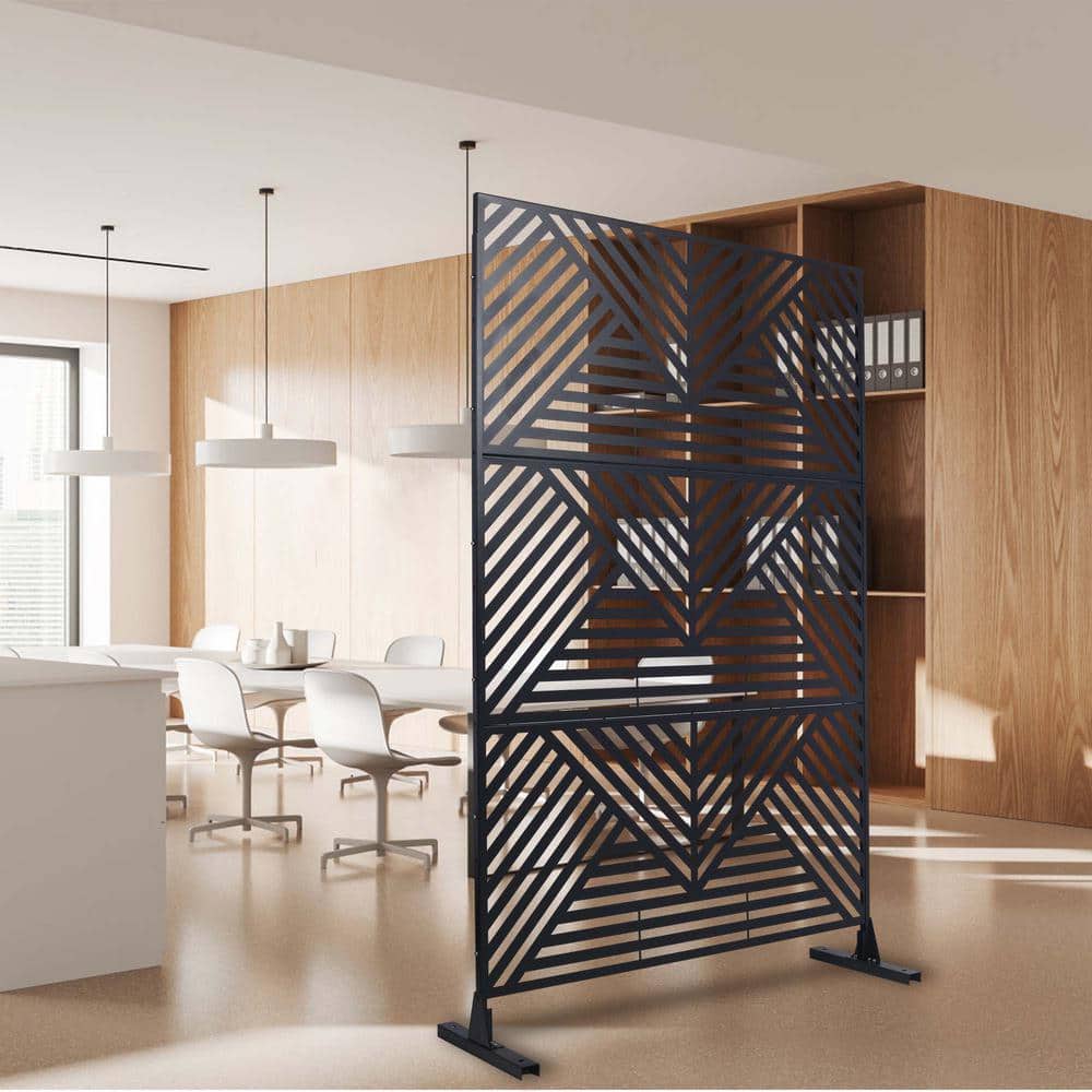 76" Black Metal Freestanding Privacy Screen for Indoor & Outdoor Use