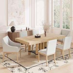 7-Piece Rustic Natural Extendable Wood Top Dining Room Set Seats 6