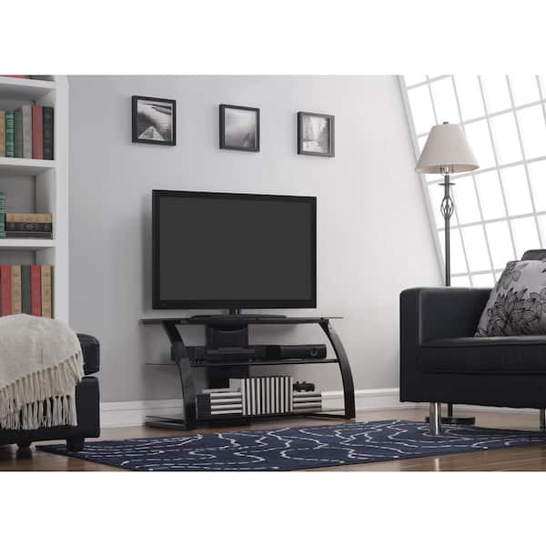 Bell'O 42 in. High Gloss Black Glass TV Stand Fits TVs Up to 46 in. with Cable Management