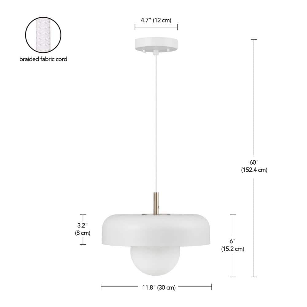 Adjustable Matte White Metal Pendant with Brass Accents