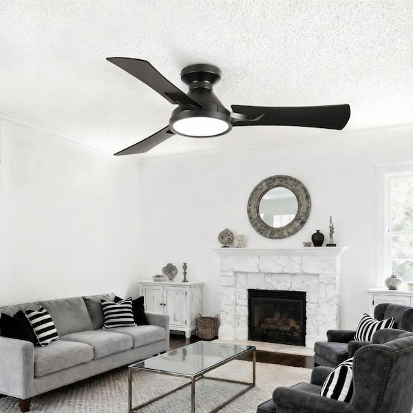 42 in. Modern Black App Remote Control Black Flush Mount Standard Ceiling Fan with 3-Color Dimmable LED Light