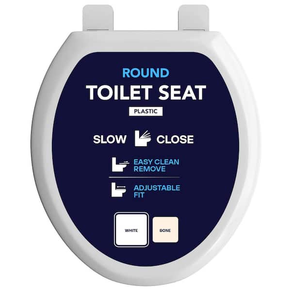 Round Molded Plastic Slow Close, Easy Remove, Adjustable Hinge Toilet Seat in White 15-1/4 in. x 13-3/4 in. x .67 in.