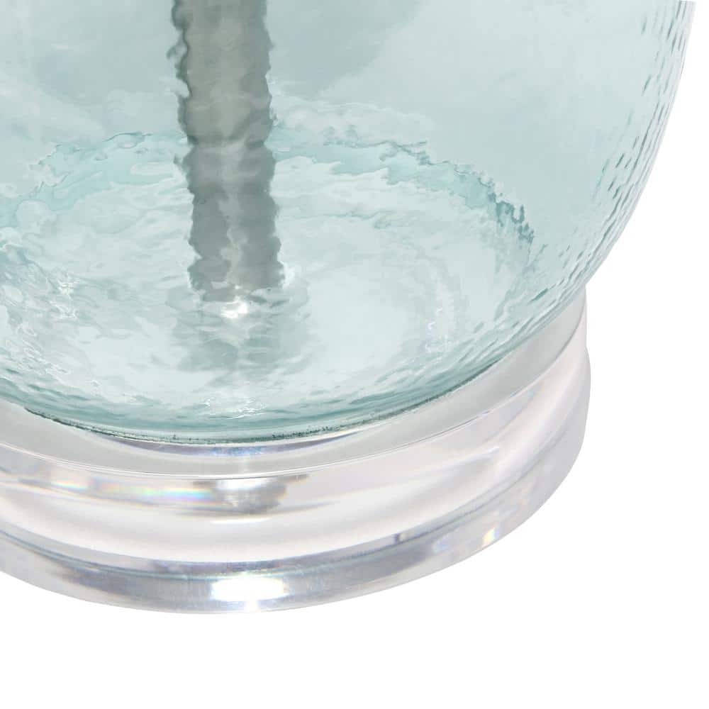 Clear Blue Glass Nightstand Lamp with White Barrel Shade