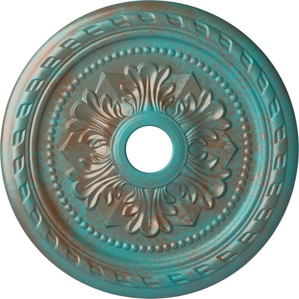 Ekena Millwork 1-5/8 in. x 23-5/8 in. x 23-5/8 in. Polyurethane Palmetto Ceiling Medallion, Copper Green Patina