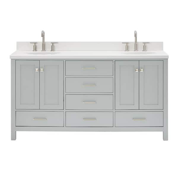 Cambridge 66 in. Double Sink Freestanding Bathroom Vanity in Gray with Pure White Quartz Top