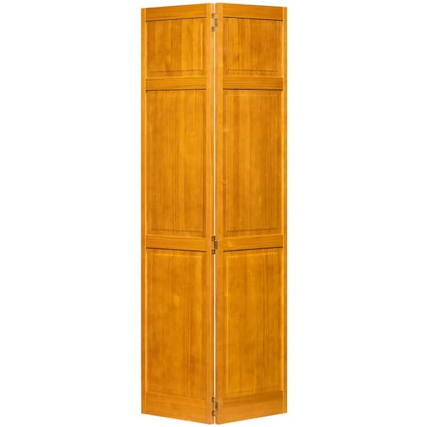 Kimberly Bay 24 in. x 80 in. Traditional 6-Panel Golden Oak Solid Core Wood Bi-Fold Door