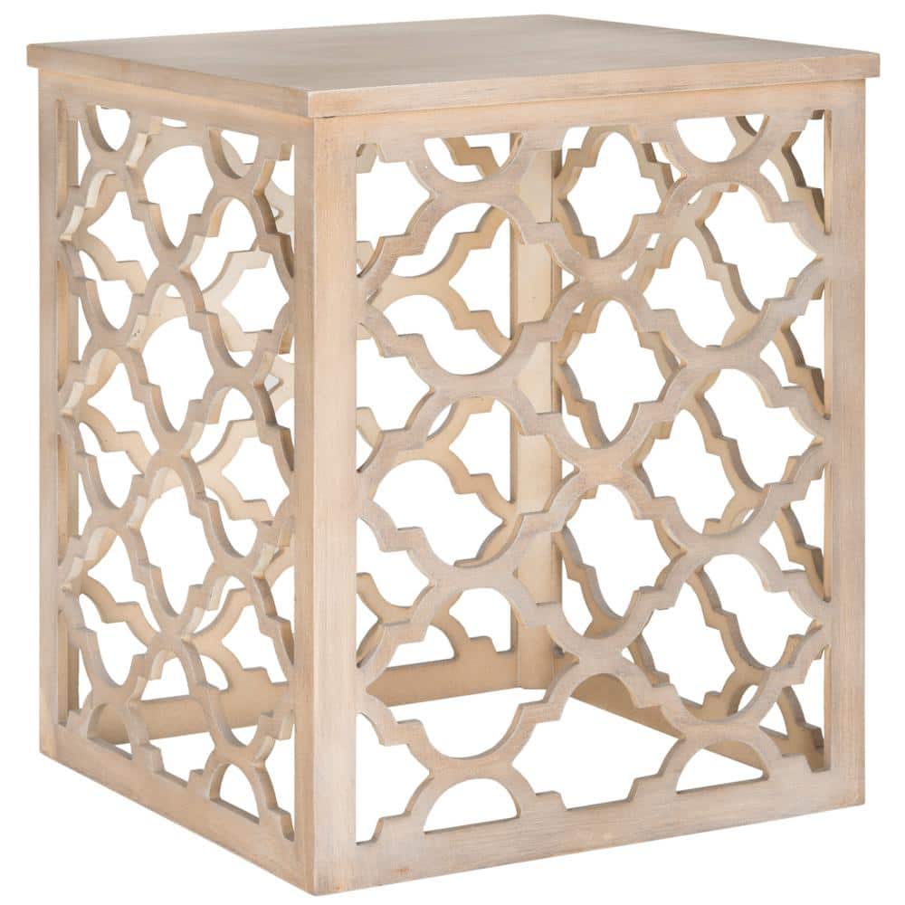 Gray Geometric Wood and Metal Square End Table