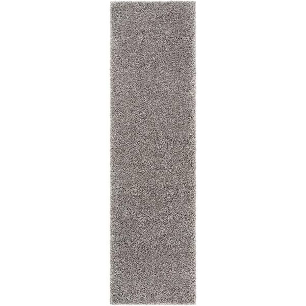 Well Woven Madison Shag Plain Grey 2 ft. x 7 ft. Modern Solid Runner Rug