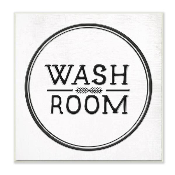 Stupell Industries 12 in. x 12 in. "Wash Room Black and White Faux Aluminum Sign Look Typography" by Daphne Polselli Wood Wall Art